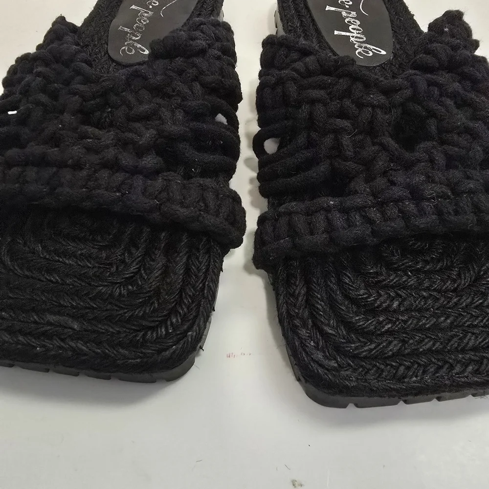 Free People Black Sandri Macrame Sandals slip on crochet bohemian beachy boho